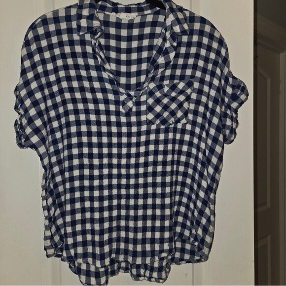 Jane & Delancey Gingham Blue and White Plaid Collared Blouse - Picture 4 of 9